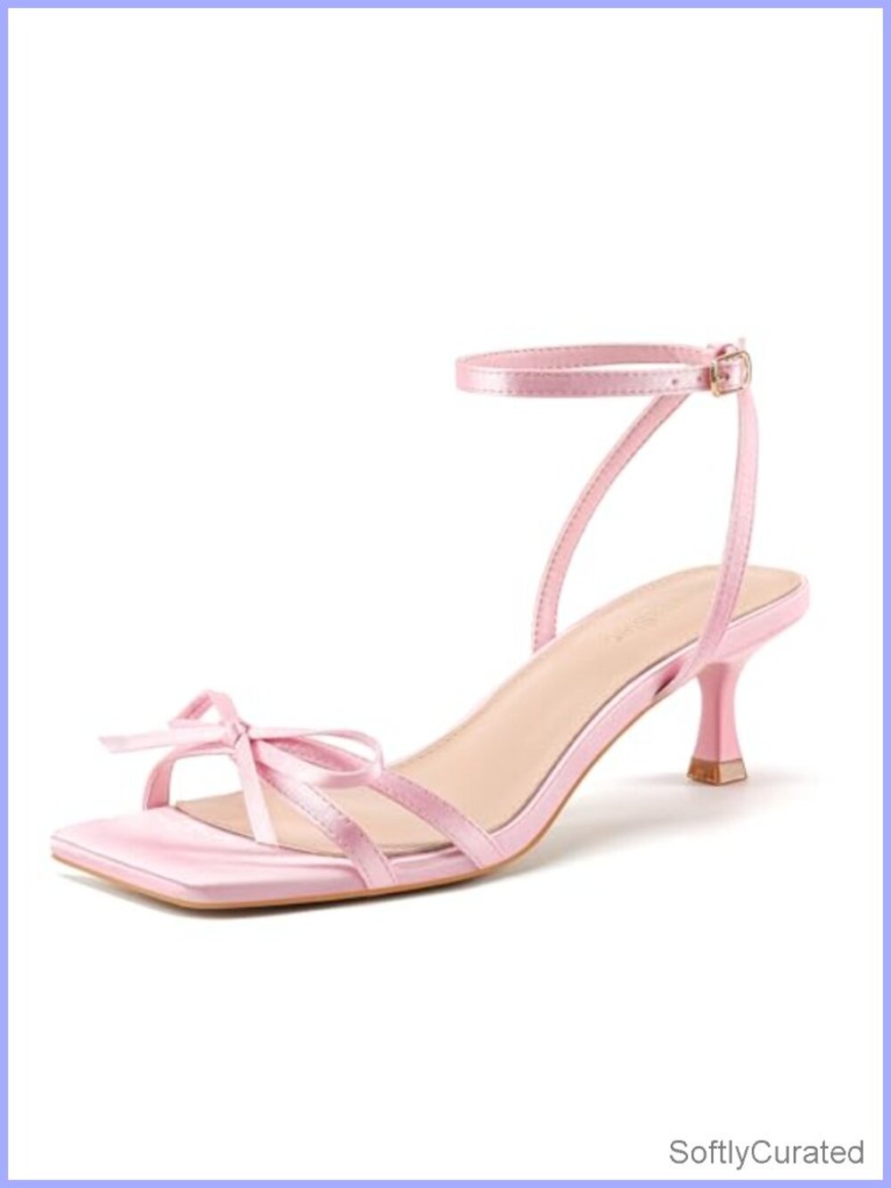 Kitten Heel Bow Strappy Square Open Toe Low Heel Sandals